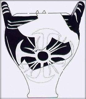 'vegetal' Labrys wheel, mature LM 1 A jar, Cnossos, Evans Palace 1 583 Fig 427 a, and 'Island' 147-148.JPG