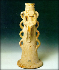 Late snake tube fr Gournia public shrine, horns and disc; from Travel to Crete dot com.jpg
